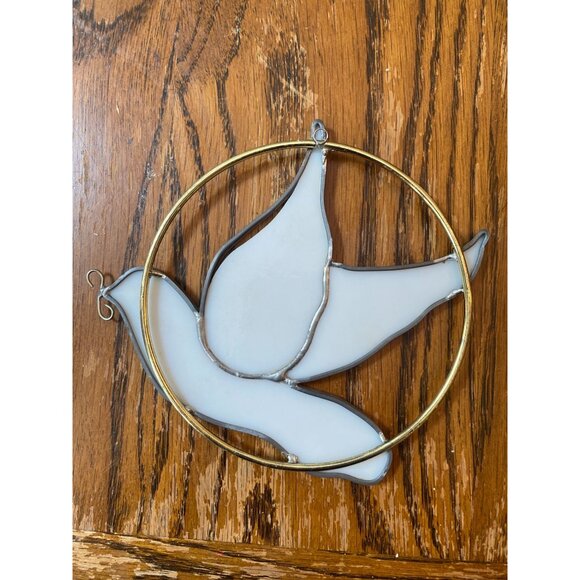Stained Glass Dove Sun Catcher With Brass Circle Frame Handmade Bird Decor I nch - Picture 4 of 4